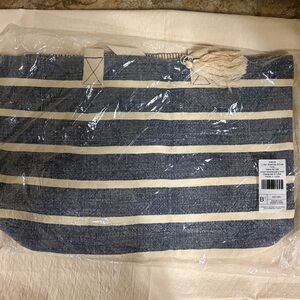 Boon Supply Linen Striped Blue and Cream Tote Bag NEW